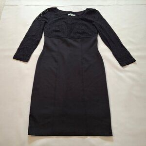 Black Lace Long Sleeve Empire Scoop Neck Dress Size 6P Cleo Petites Lined
